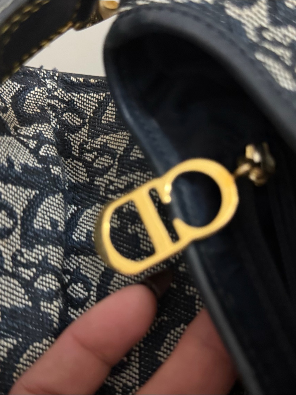 Dior Blue and Cream Saddle Bag with Gold D Charm - Picture 6 of 6